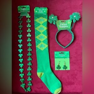 Shamrock over the knee socks, necklace, earrings and head Bopper.
